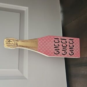 NEW Wooden Decor Pink and Gold Champagne Bottle Art